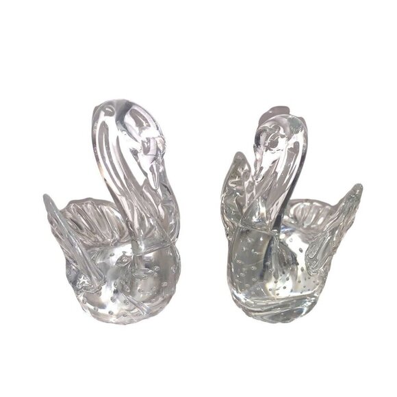 Swan Figurine Set Control Bubble Clear Chrystal Art Glass Bullicante Paperweight - Picture 1 of 8